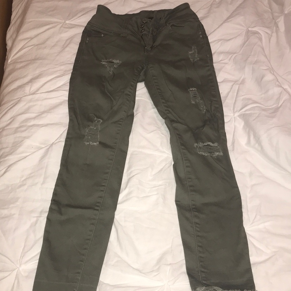 YMI hunter green ripped WannaBettaButt jeans